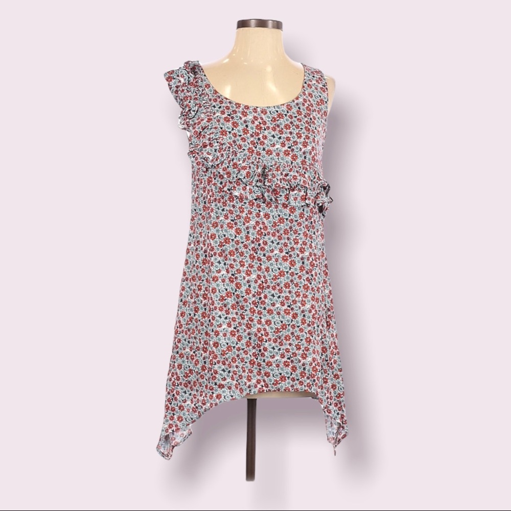 Sustainable handmade floral print ruffle trim tunic tank